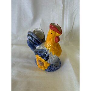 Vintage Ceramic Rooster Creamer Pitcher Hand-Painted Yellow Blue Floral Design 5